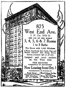 Advertisement for 875 West End Ave. from the N.Y. Times, September 7, 1924